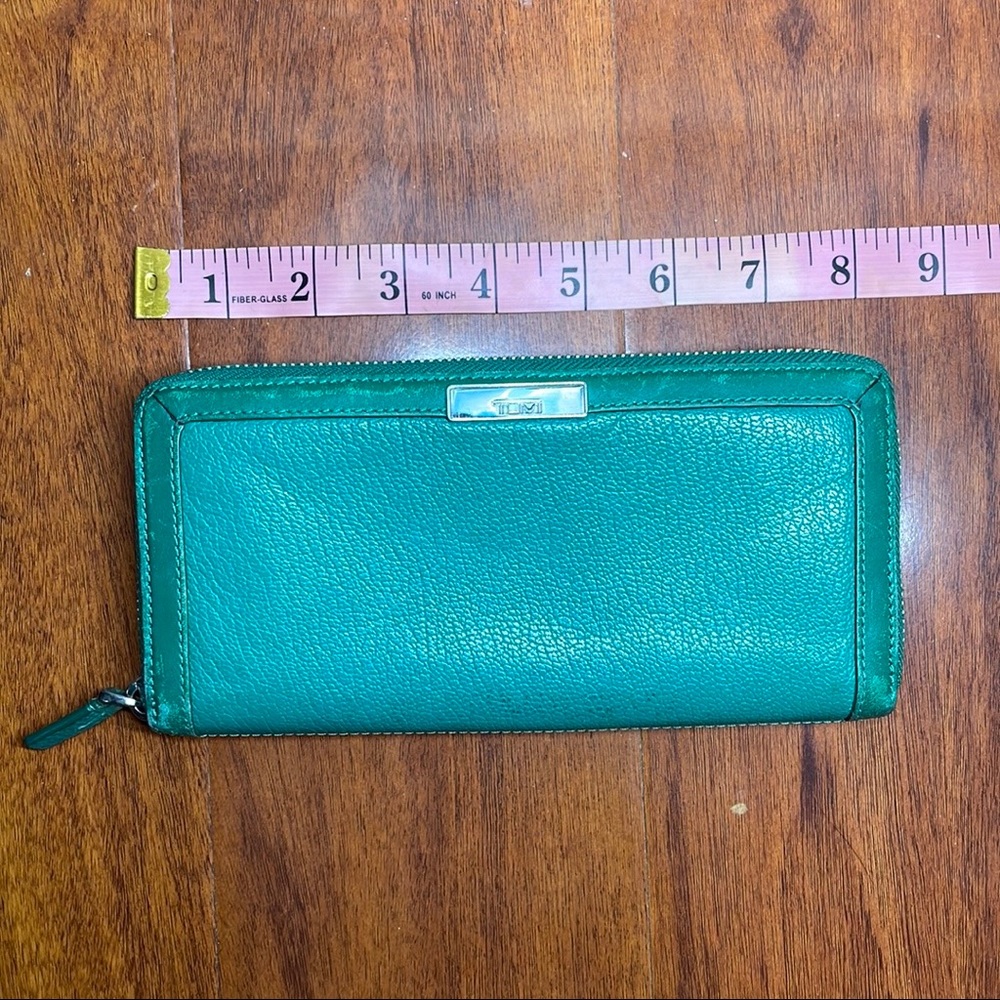 Tumi turquoise green long wallet